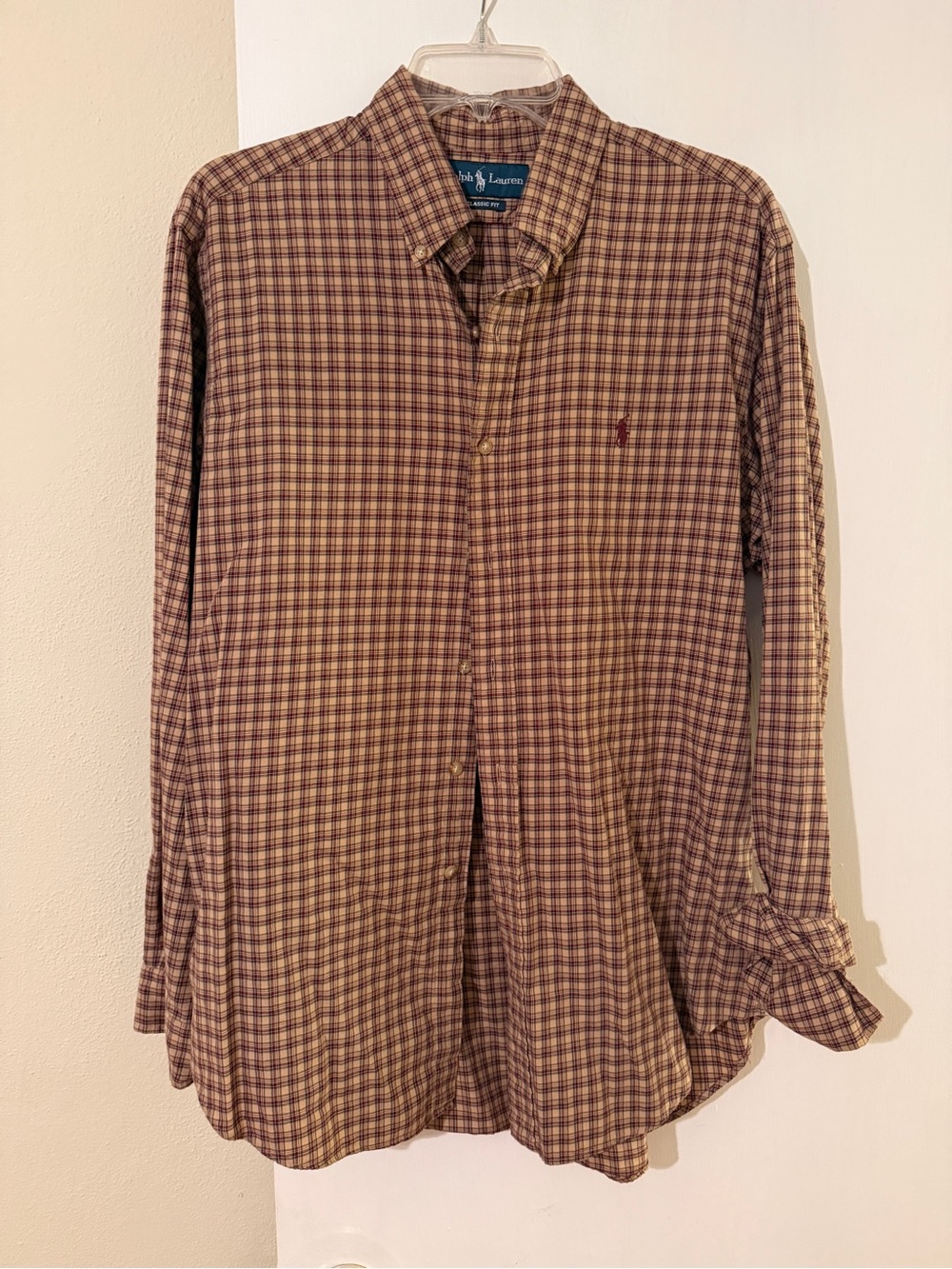 Ralph Lauren Men's Tan and Brown Plaid Button-Down Shirt
